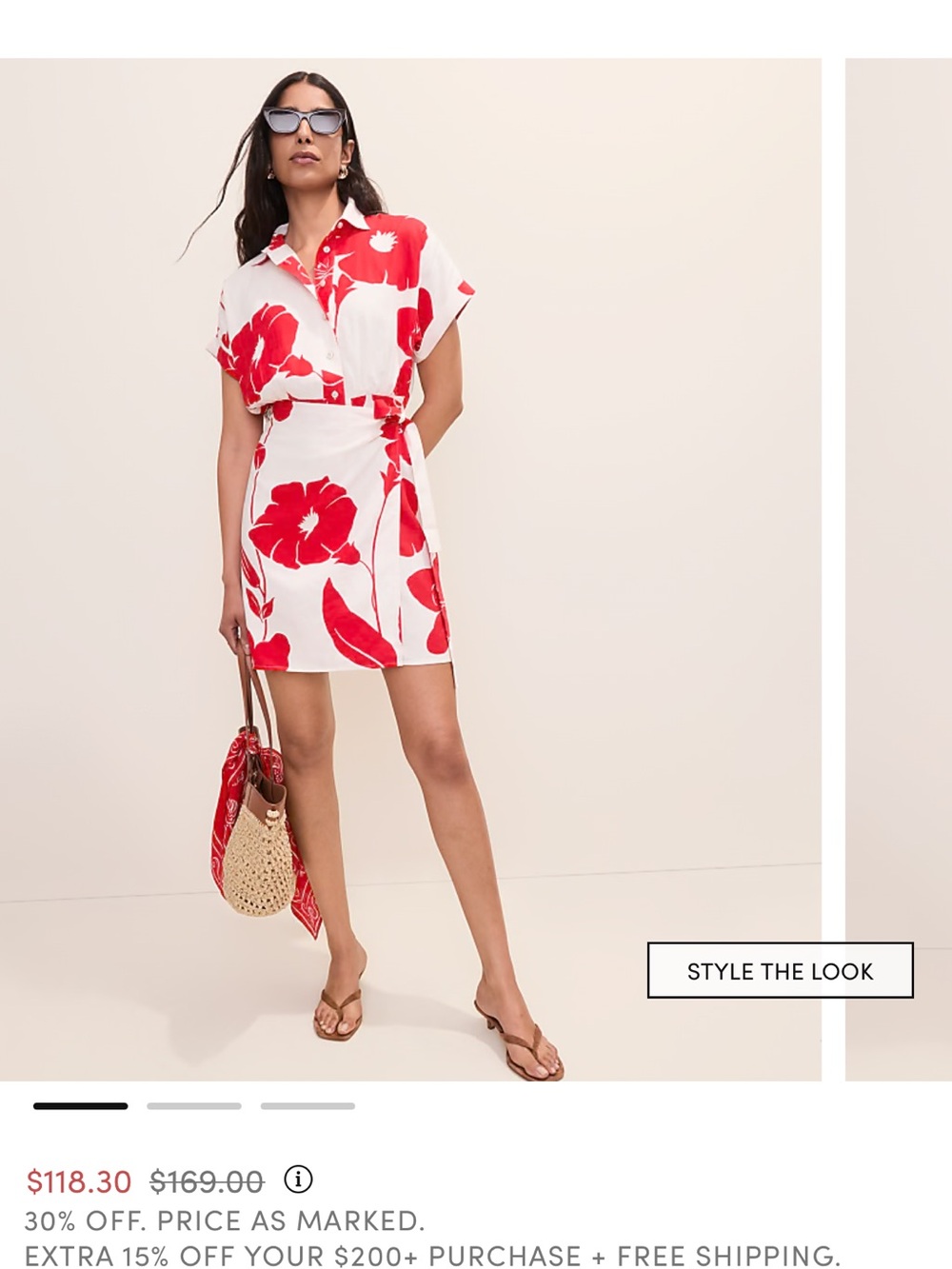 Ann Taylor White Mini Dress with Red Floral Print